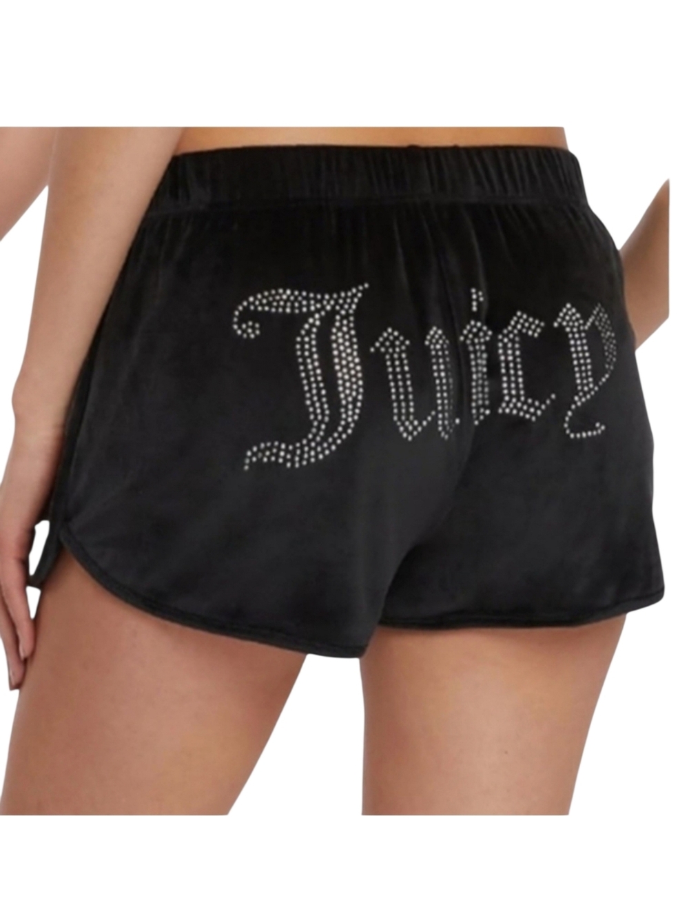 Juicy Couture Y2K Black Velour Rhinestone Logo Shorts Sz M
